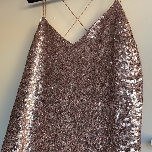Zara rose gold sequin midi dress - Picture 4 of 10